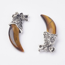 Тигровый глаз Естественно тигровый глаз большие кулоны, со сплавочной фурнитурой, форма клыка, античное серебро, 58x19x9 мм, отверстие : 4x5 мм