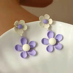 Лиловый Серьги-гвоздики из цинкового сплава, цветок, сирень, 35x17 мм