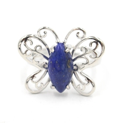 Ляпис-Лазурь Регулируемые кольца из натурального лазурита «конский глаз» для женщин, металлические кольца на палец в виде бабочки платинового тона, Бабочка: 20x24 mm