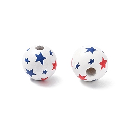 Звезда Тематика дня независимости деревянные европейские бусины, бусины с большим отверстием, круглые, напечатанный, звезда, 15.5 мм, отверстие : 4.5 мм