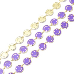 Mauve Gliederkette aus Messing & Emaille, mit Spule, langlebig überzogen, flach rund mit lächelnden Gesicht, ungeschweißte, mauve, 8x1 mm, ca. 10.93 Yards (10 m)/Rolle