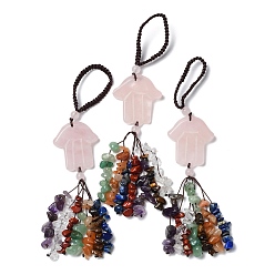 Розовый Кварц Хамса рука/рука Мириам подвеска из натурального розового кварца украшения, нейлоновый шнур и подвесные украшения с кисточками из драгоценных камней, 155~160 мм