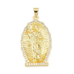 Настоящее золото 18K Религиозные латунные подвески с микропаве из прозрачного кубического циркония, овал с подвесками святых, стойки покрытие, долговечный, без свинца и без кадмия, реальный 18 k позолоченный, 38x22.5x5 мм, отверстие : 5x4 мм