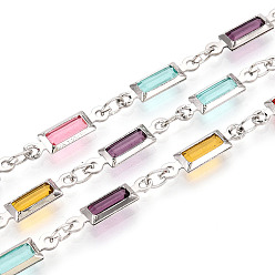 Платина Латунные прямоугольные звенья ручной работы, со стеклом, пайки, с катушкой, платина, 15x4x2 мм, около 16.40 футов (5 м) / рулон