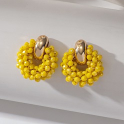 Золотистый Серьги-гвоздики с железными и стеклянными бусинами, с медной проволокой, золотые, золотые, 25x20 мм