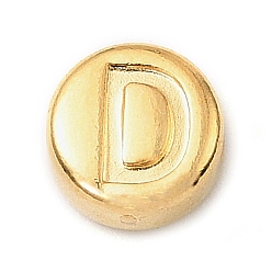 Letter D 304 из нержавеющей стали бусы, плоские круглые с буквы, золотые, Буква D, 7x3.5 мм, отверстие : 1.7 мм