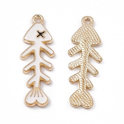 Белый Подвески из эмали и сплава, очарование рыбьей кости, золотой свет, белые, 34x11x1.5 мм, отверстие : 1.6 мм