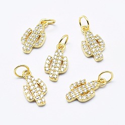Золотой Латунные микро проложить кубического циркония прелести, без кадмия, без никеля и без свинца, кактус, прозрачные, золотые, 14x7.5x2 мм, отверстие : 3 мм