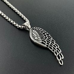 Нержавеющая Сталь Цвет Ожерелья с подвеской в виде ангельских крыльев в стиле панк 304 полые из нержавеющей стали в стиле хип-хоп, цвет нержавеющей стали
