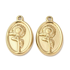 Настоящее золото 18K 304 подвески из нержавеющей стали, овальные с цветком, ионное покрытие (ip), реальный 18 k позолоченный, 18x11.5x2 мм, отверстие : 1.2 мм