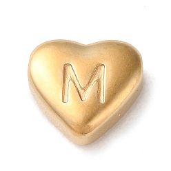 Letter M 201 Stainless Steel Beads, Golden, Heart, Letter M, 7x8x3.5mm, Hole: 1.5mm