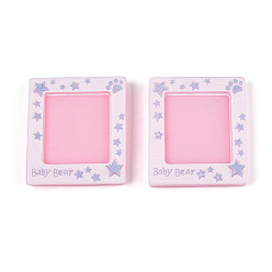 Pink Непрозрачные кабошоны из смолы, квадрат со звездой и надписью «медвежонок», розовые, 38.8x34x6.2~7.1 мм