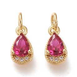 Камелия Латунные микропаве прозрачные кубические циркониевые подвески, с прыжковых колец, долговечный, реальный 18 k позолоченный, слеза, камелия, 10.5x5.5x3.5 мм, отверстие : 3.4 мм