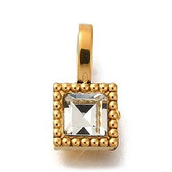 Кристалл Ионное покрытие (ip) 304 подвески из нержавеющей стали со стразами, квадратных амулеты, реальный 14 k позолоченный, кристалл, 12.5x6.5x4 мм, отверстие : 4.5x2.5 мм