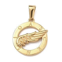 Wing 304 подвески из нержавеющей стали, золотые, плоские круглые с крылом, 22.5x19.5x3.3 мм, отверстие : 6.5x3.2 мм