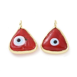 FireBrick Handmade Evil Eye Lampwork Charms, with Real 18K Gold Plated Tone Brass Findings, Triangle Charm, FireBrick, 12x13x4mm, Hole: 2mm