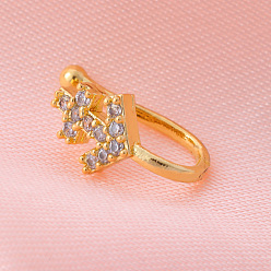 Anchor & Helm Латунные микро-паве прозрачные кубические цирконии клипсы на носовые кольца, золотые, якорь и штурвал, 12 мм, штифты : 0.6 мм