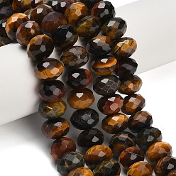 Тигровый глаз Трехцветные бусины из натурального тигрового глаза, рондель, граненые, смешанные окрашенные и неокрашенные, 9.5~10x6~7 мм, отверстие : 1~1.2 мм, около 58~60 шт / нитка, 15.28~15.47 дюйм (38.8~39.3 см)