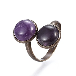 Amethyst Natural Amethyst Cuff Rings, Open Rings, with Brass Finding, Size 11, Antique Bronze, 21mm