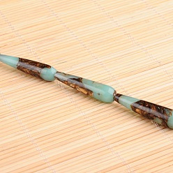 Aqua Assembled Dyed Synthetic Imperial Jasper and Bronzite Beads Strands, teardrop, Aqua, 40x6 ~10mm, Hole: 1mm, about 10pcs/strand, 15.7 inch