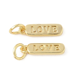 Настоящее золото 18K Латунные подвески, овальные подвески со словом «любовь», с целью перехода в кольце, долговечный, без свинца и без кадмия, реальный 18 k позолоченный, 14x4x1.5 мм, отверстие : 3.5 мм