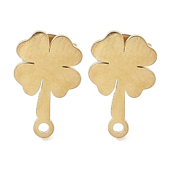 Золотой Ионное покрытие клевера (IP) 304 фурнитура для сережек-гвоздиков из нержавеющей стали, с петлей, золотые, 12.5x8 мм, отверстие : 1.2 мм, штифты : 0.8x11 мм