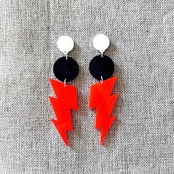 Красный Плоские круглые акриловые серьги-гвоздики с молнией, платина, красные, 75x18 мм