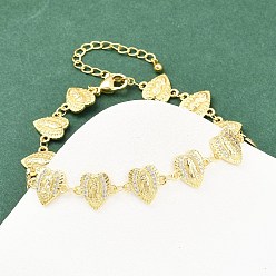 Сердце Браслеты-цепочки из латуни с микропаве из прозрачных кубических цирконий на тему Девы Марии для женщин, стойки покрытие, долговечный, без свинца и без кадмия, реальный 18 k позолоченный, сердце, 7-3/4 дюйм (19.8 см)