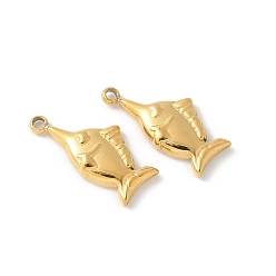 Настоящее золото 18K 304 прелести нержавеющей стали, рыбы прелести, ионное покрытие (ip), реальный 18 k позолоченный, 13.5x6.5x2 мм, отверстие : 1.2 мм