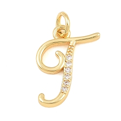 Letter J Brass Micro Pave Clear Cubic Zirconia Pendants, Letter Charms, Cadmium Free & Lead Free, Real 18K Gold Plated, Letter J, 16x12x2mm, Hole: 5mm