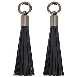 Noir 2 Pièces de décorations pendentifs à pompon en imitation cuir, avec fermoirs à ressort en alliage, gris anthracite, noir, 125mm