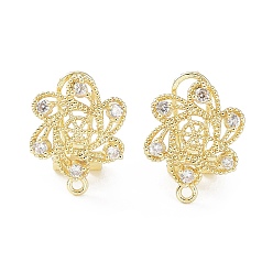 Plaqué 18K Or Véritable Boucles d'oreilles en laiton, étoile creuse, micro pavé, zircone cubique, recherche, avec boucles horizontales, sans cadmium et sans plomb, réel 18 k plaqué or, 18x14mm, Trou: 1.5mm, pin: 0.8 mm