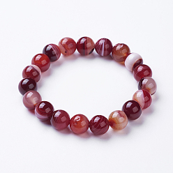 (123L) Белый крем непрозрачный блеск Полосатые агатовые / полосатые агатовые вышитые бисером браслеты, окрашенные, круглые, огнеупорный кирпич, 2-1/8 дюйм (53 мм)