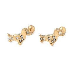 Dog 304 Stainless Steel Crystal Rhinestone Animal Cartilage Earrings, Real 18K Gold Plated, Dog, 9.5x13.5mm