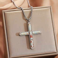 Шушан Камень 304 Подвеска в виде религиозного креста из нержавеющей стали с натуральным камнем шоушань., цвет нержавеющей стали, 21.65 дюйм (55 см)