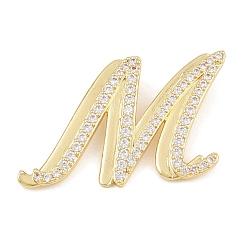 Letter M Pendentifs en laiton zircon cubique transparent, charmes de lettre, plaqué longue durée, crémaillère plaquage, sans plomb et sans cadmium, réel 18 k plaqué or, lettre m, 23x24x6.5mm, Trou: 3mm