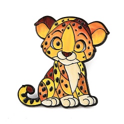 Leopard Эмалевые булавки на тему животных, Черный значок-булавка из сплава для рюкзака или одежды., золотые, детёныш леопарда, 30.5x32 мм