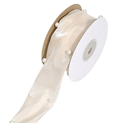 Льняное Полотно 1рулонная полиэфирная лента, с пластиковой имитационной жемчужиной, для вуалей своими руками, румяна, чародейки, декорации, изготовление банта, белье, 1-5/8 дюйм (40 мм), 1roll / комплект