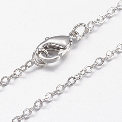 Платинированный Латунь цепи ожерелья, крест / rolo цепь, с карабин-лобстерами , Реальная платина, 17.6 дюйм (44.8 см), 1.5 мм