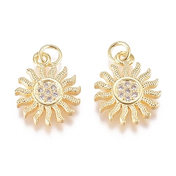 Золотой Латунные микро проложить кубического циркония подвески, с целью перехода в кольце, долговечный, солнце, прозрачные, золотые, 13.5x11x2 мм, отверстие : 2.8 мм