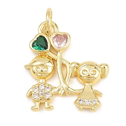 Настоящее золото 18K Латунные микро проложить кубического циркония подвески, детская пара с подвесками в виде сердечек из воздушных шаров, без кадмия и без свинца, реальный 18 k позолоченный, 17x16x2 мм, отверстие : 3 мм