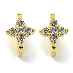 Настоящее золото 18K Латунь с покрытием из латуни, микро-паве, прозрачные подвески из кубического циркония, долговечный, без свинца и без кадмия, Прямоугольник с цветком, реальный 18 k позолоченный, 10x7x6.5 мм, отверстие : 1.4 мм