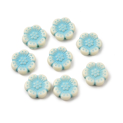 Flor Cuentas acrílicas opacas pintadas, cuentas de camafeo, el cielo azul, flor de melocotón, 12.5x13x4 mm, agujero: 1.3 mm