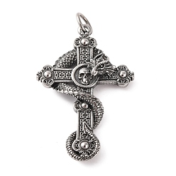 Античное Серебро 316 большие подвески из хирургической нержавеющей стали, с целью перехода в кольце, крест со змеиными оберегами, античное серебро, 55x36.5x8.5 мм, отверстие : 6.5 мм