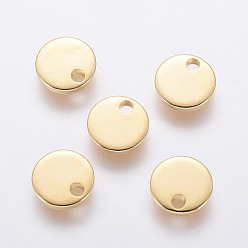 Golden 304 Stainless Steel Charms, Stamping Blank Tag, Flat Round, Golden, 8x1mm, Hole: 1.4mm