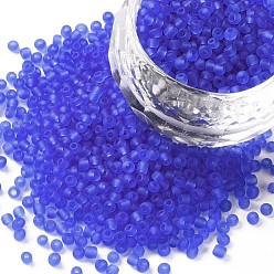 Cornflower Blue Glass Seed Beads, Frosted Colors, Round, Cornflower Blue, 2mm