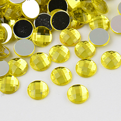 Желтый Акриловые стразы-кабошоны, плоской задней и граненый, полукруглые / купольные, желтые, 22x6.5 мм
