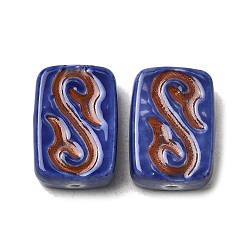 Dunkelblau Manuell Porzellan Perlen, handbemalte Keramikperlen, Rechteck, famille rose Porzellan, dunkelblau, 22.5~23.5x15.5~16.5x8.5 mm, Bohrung: 1.5~1.6 mm