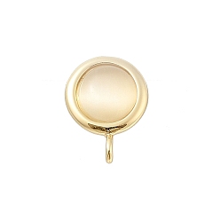 Круглые Кабошон кошачий глаз из латуни с круглой фурнитурой для сережек-гвоздиков, реальный 18 k позолоченный, круглые, 11x8.5 мм, отверстие : 1.2 мм, штифты : 0.7 мм