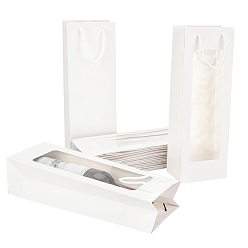 Weiß Kraftpapiersäcke, Geschenk-Taschen, Einkaufstüten, Hochzeitstaschen, Rotweinbeutel, Rechteck mit Griffen, weiß, 36x12.5x8.5 cm